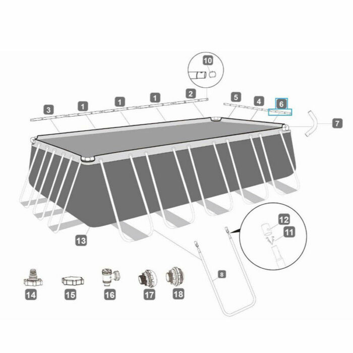 Barra superior F cinzapiscinas Power Steel™ 732 x 366 x 132 cm