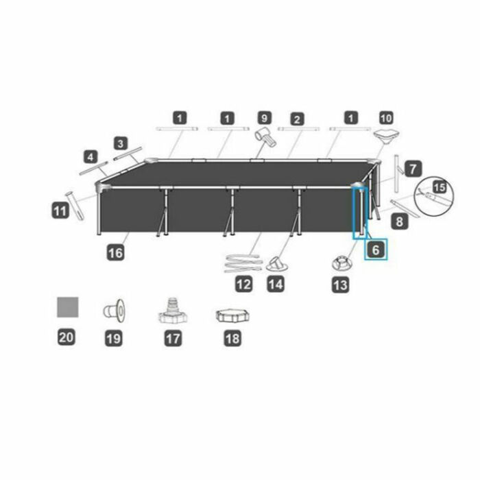 Pé vertical piscina retangular 400 x 210 x 80 cm