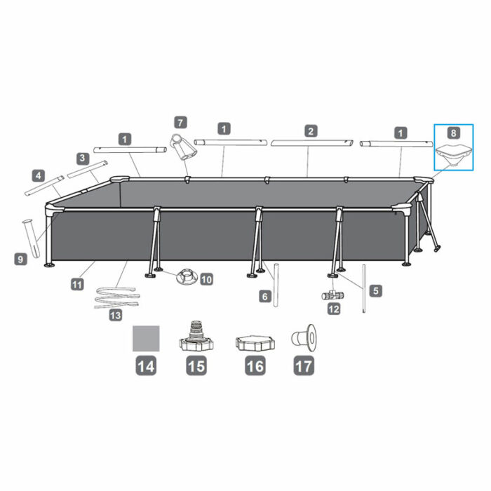 Conector de canto piscina 399 x 208 x 81 cm