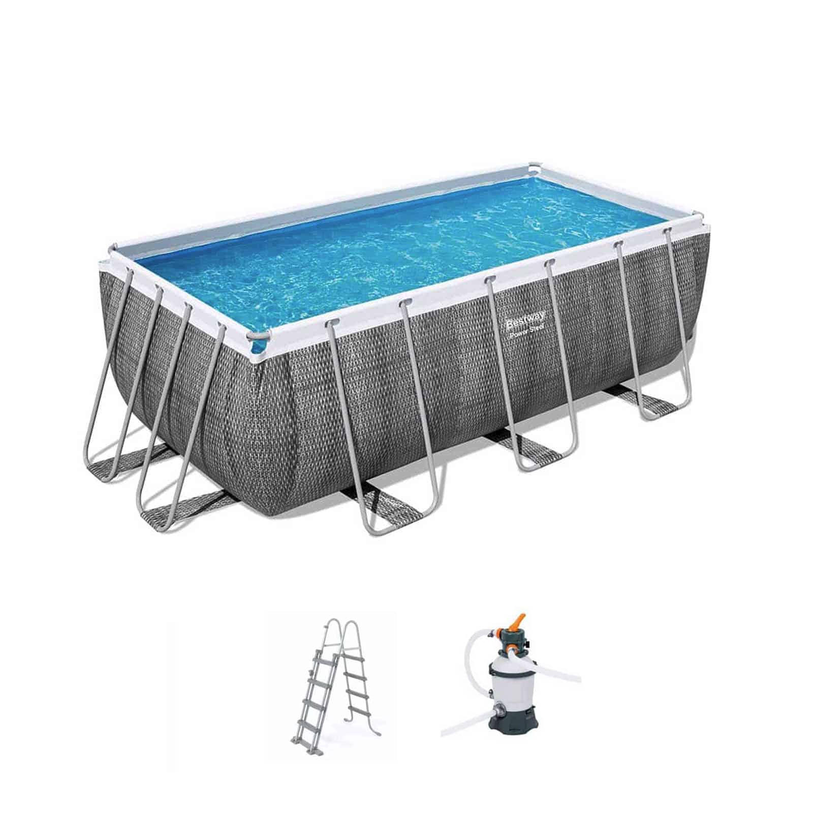 Conjunto de Piscina Desmontável Power Steel™ Rotim Cinzento de 4,12 m x 2,01 m x 1,22 m com Filtro de Areia