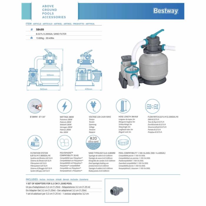 Depuradora de areia piscinas Bestway 8.327 L
