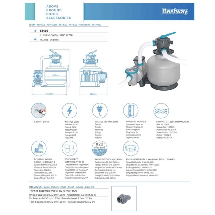 Filtro de Areia para piscinas Bestway 11.355 L