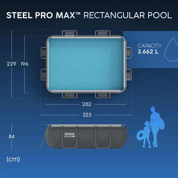 Piscina desmontável retangular Steel Pro MAX 2,82 m x 1,96 m x 84 cm