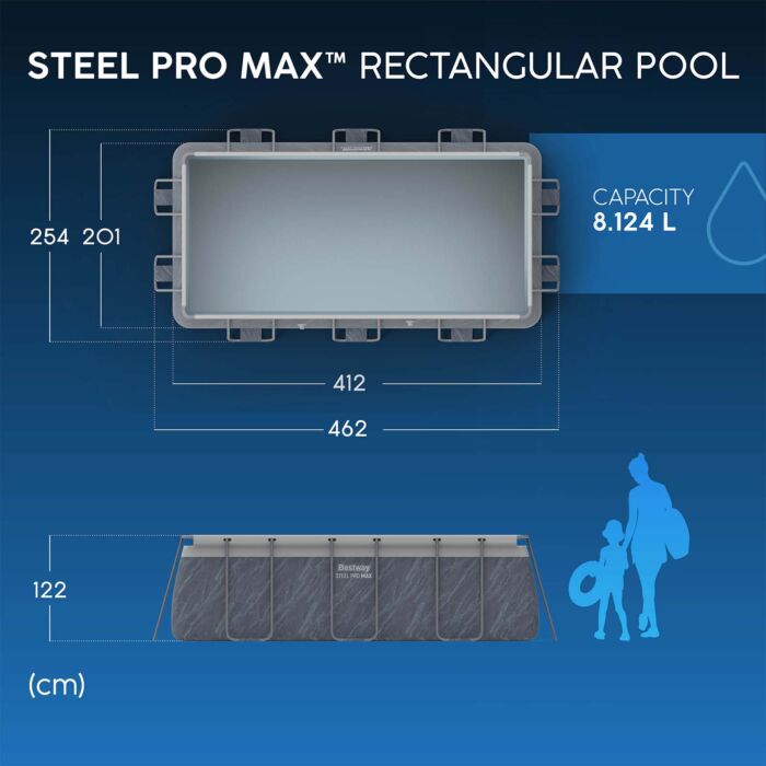 Piscina desmontável retangular DEPURADORA CARTUCHO Steel Pro MAX 4,12 m x 2,01 m x 1,22 m