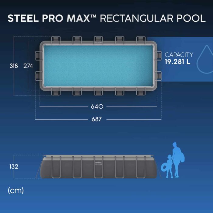 Piscina desmontável retangular Steel Pro MAX 6,40 m x 2,74 m x 1,32 m