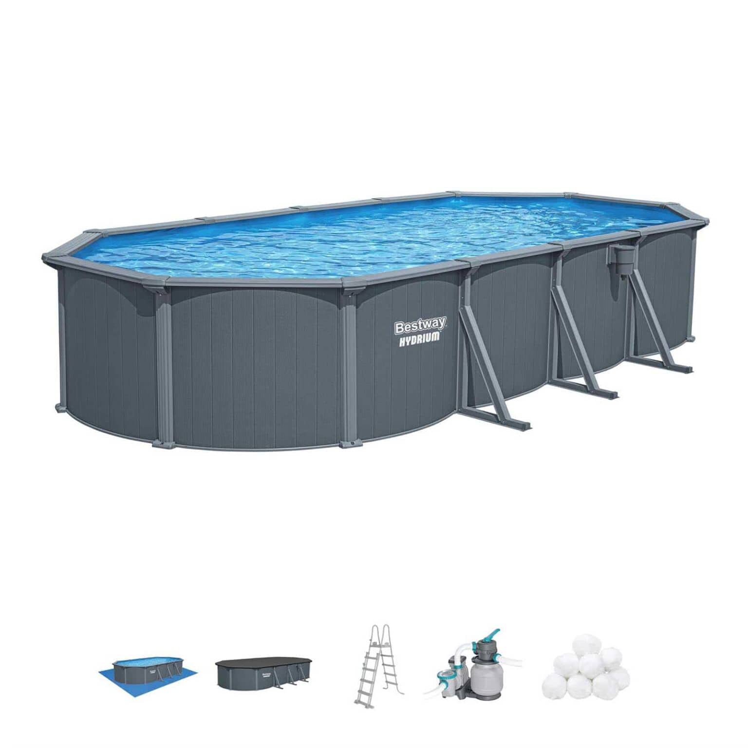 Piscina desmontável oval de aço Hydrium 7,32 m x 3,66 m x 1,32 m