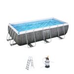 Conjunto de Piscina Desmontável Power Steel™ Rotim Cinzento de 4,04 m x 2,01 m x 1,00 m com Filtro de Areia